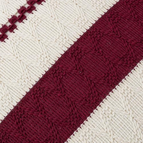 26x26 Inch Set of 2 Burgundy Boho Decorative Throw Pillow Covers - Cotton & Textured Cushion Cases