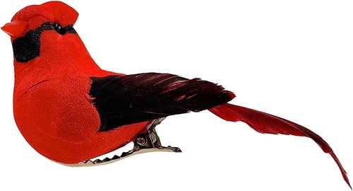 Cartanfill Cardinal Clip-On Christmas Tree Ornaments - Set of 12 Red Feather Birds