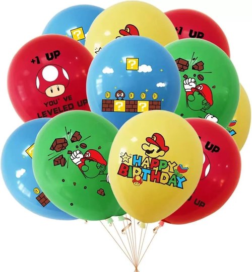 FOR Mario Birthday Party Supplies, Party Decorations Set Include Banner, Balloons, Hanging Swirls, Cake Cupcake Toppers, Tablecloth for Boys Girls Mario Theme Party
