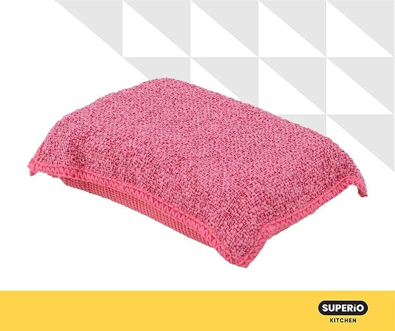 Superio Microfiber Scrubbing Sponge - Red Extra Power Kitchen Dish Sponge 1 Pack