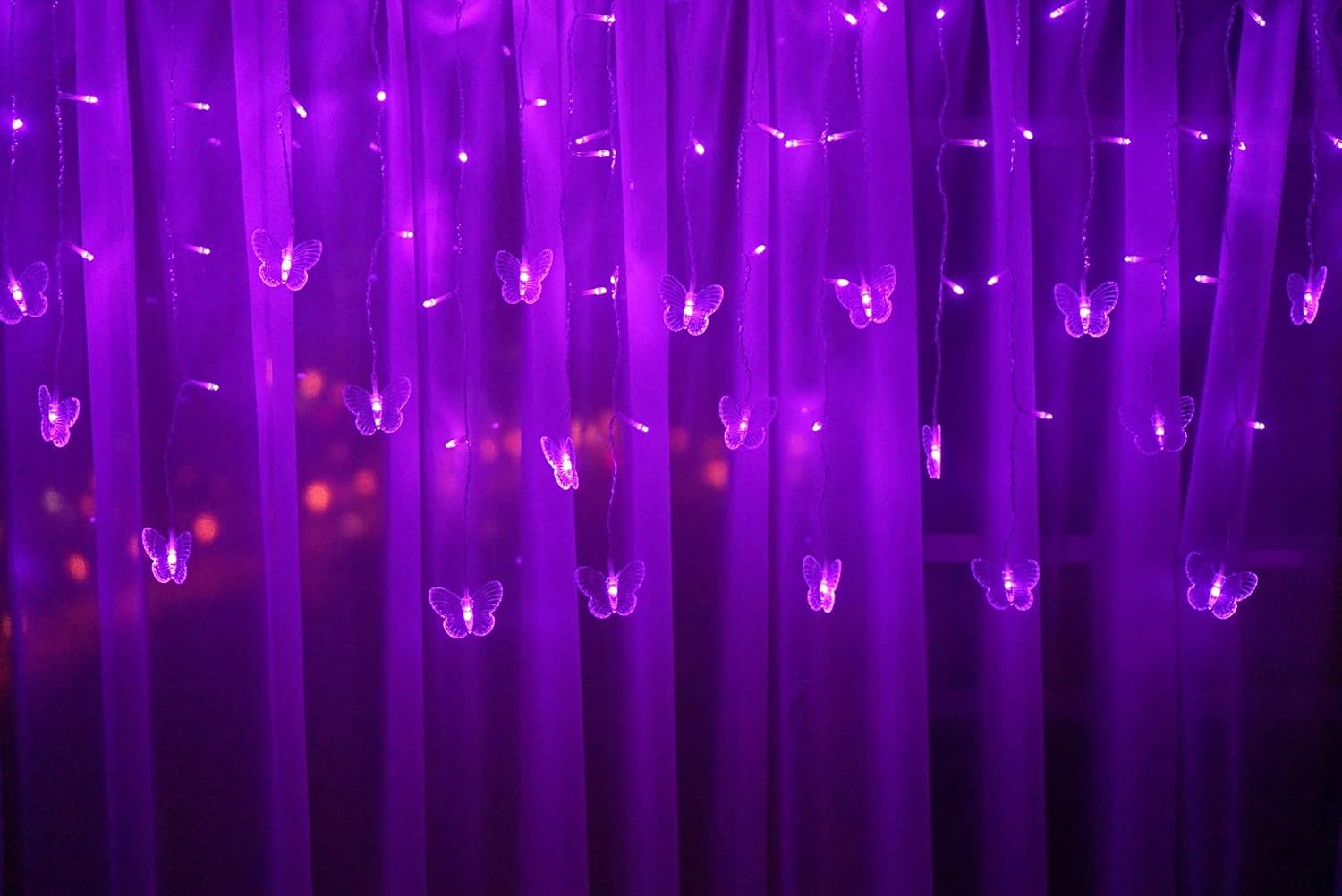 Skiennix Butterfly Curtain Fairy Lights - 96 LED Twinkle String Lights with Remote | 11.5FT Purple