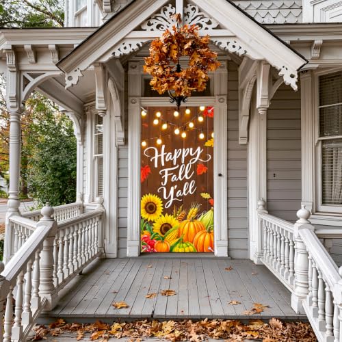 BlissYard Fall Door Cover Thanksgiving Pumpkin Sunflower 35x71 Inch