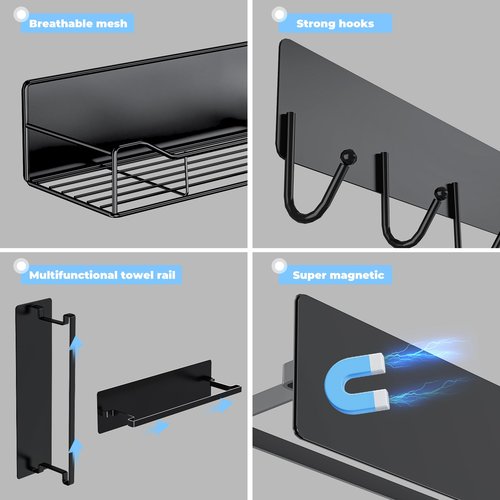 5 Pack Multifunctional Magnetic Shelves for Washing Machine & Refrigerator, Powerful Magnetic Spice Racks with Unique Hollow Design, for Laundry Room and Kitchen Organization (Black)