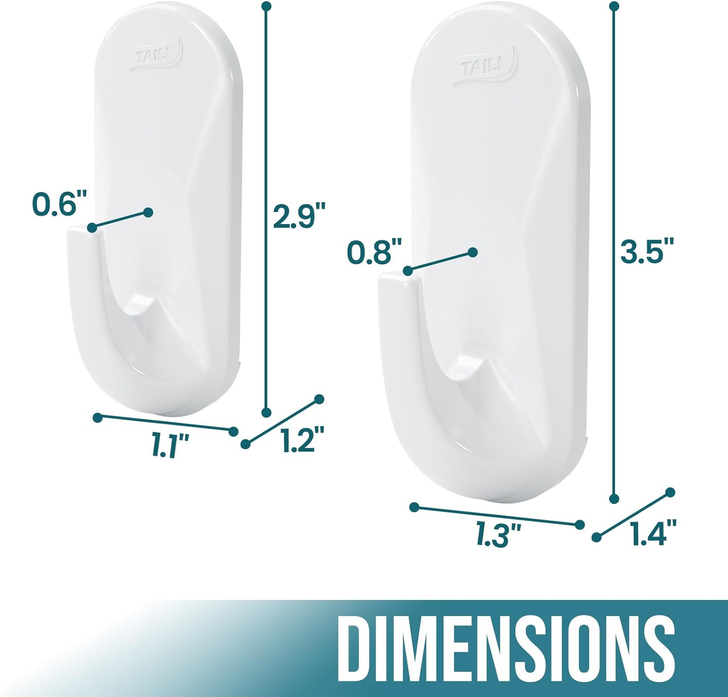 TAILI Heavy-Duty Sticky Hooks - No Damage Adhesive Utility Hooks for Walls | Removable & Reusable, White, 5 lb Capacity
