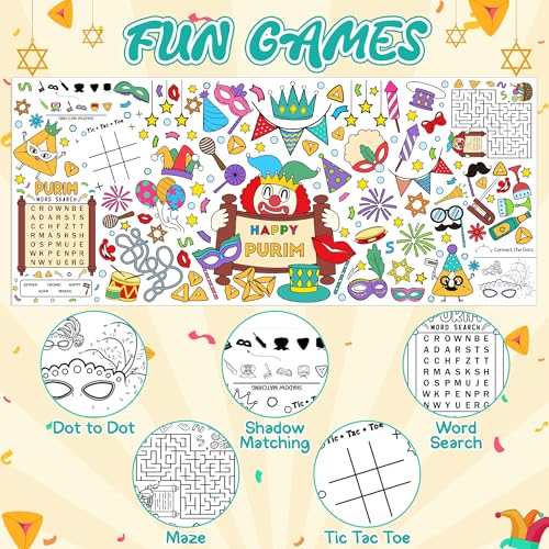 Haooryx Jumbo Purim Coloring Poster - 5-in-1 Activity Center