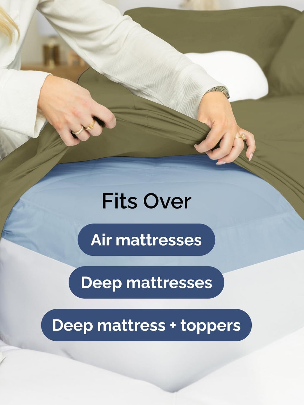 Skiennix Extra Deep King Sheet Set | 6-Piece Breathable Cooling Bedding - Soft, Wrinkle-Free Sage Green