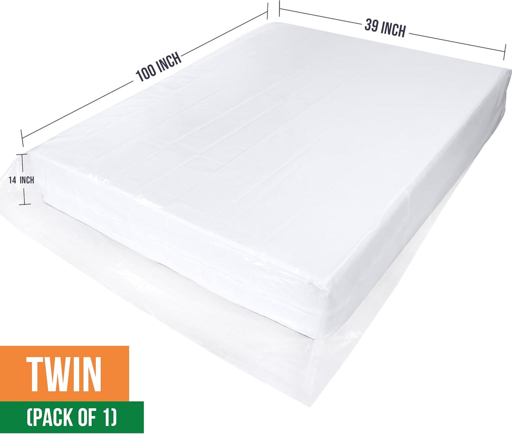 Utopia Home Twin Size Mattress Cover - Heavy Duty 4 Mil Plastic Encasement for Moving Up to 14 Inches