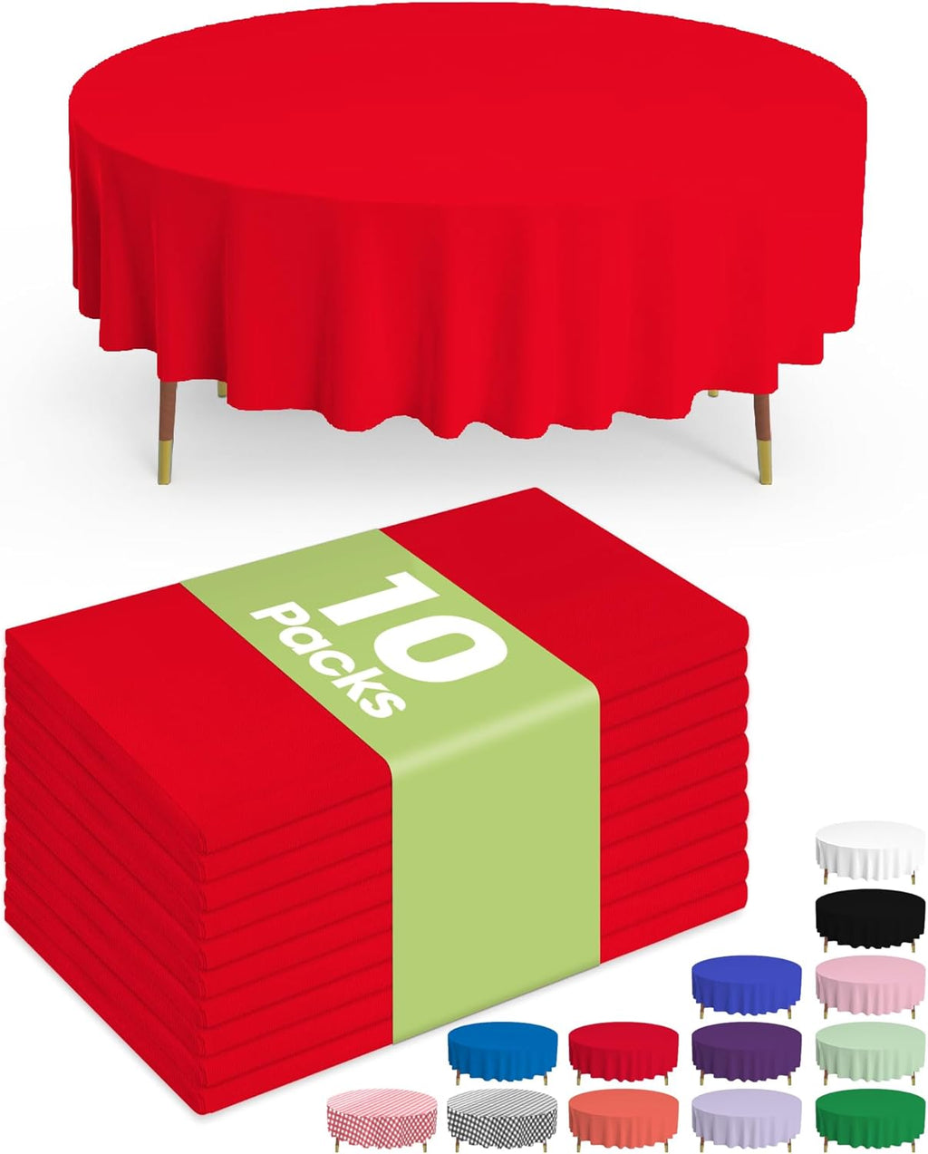 Pureegg Disposable Plastic Table Cloths - 84'' Round, Leakproof & Sturdy for Holidays | Red 10-Pack