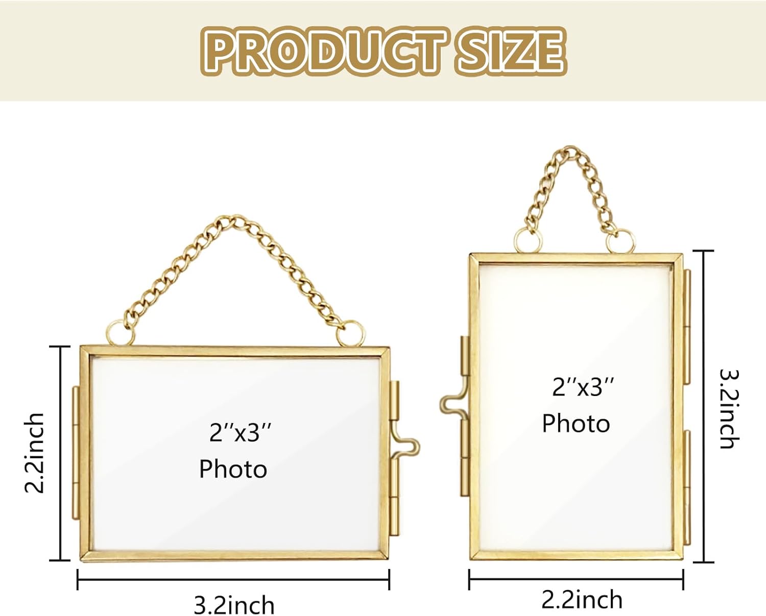 Skiennix Double Glass Frame - Mini Brass Wall Hanging Picture Frame for Pressed Flowers | 2x3 Inch, Gold