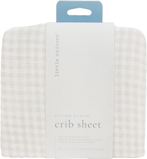 Little Unicorn Premium Crib Sheet - Breathable Super-Soft Muslin Fabric in Tan Gingham