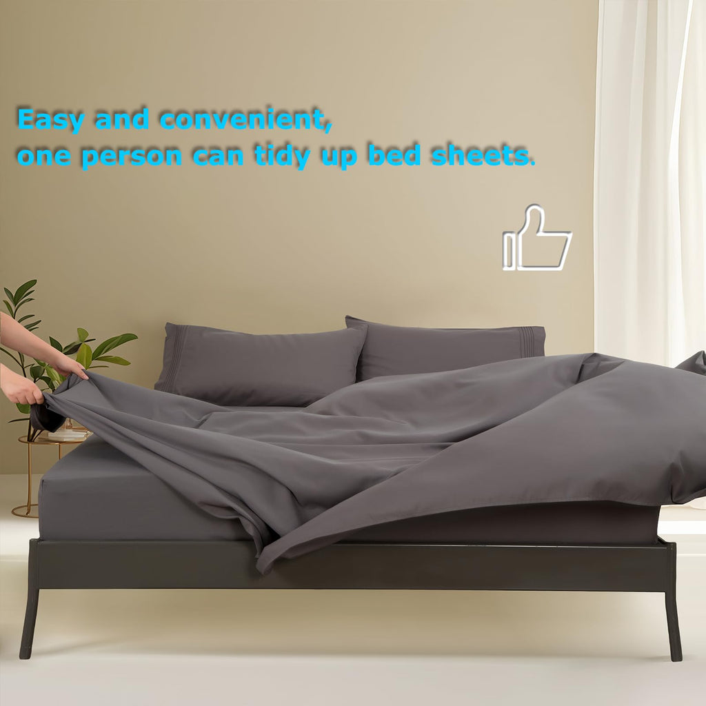 Popfavor Deep Pocket King Fitted Sheet - Fits Mattresses Up to 21" Thick - 4 Piece Bed Sheets - Moisture Wicking, Cooling & Soft Fitted Sheet & Pillow Cases (Grey)