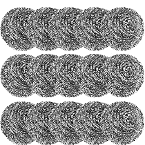 VOPTON 15-Pack Stainless Steel Wool Scrubbers - Heavy Duty Kitchen Scouring Pads
