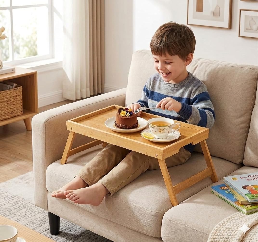 Pipishell Bamboo Bed Tray Table - Foldable Legs for Breakfast, Laptop Desk & Snack Use | Versatile Design