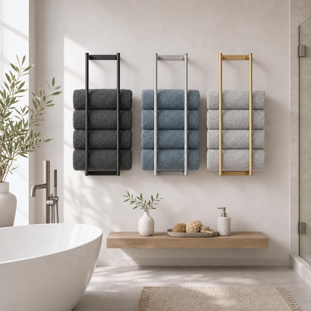 Bathroom Towel Storage Rack,28 Inch Stainless Steels Towel Racks for Bathroom, Wall Mounted Organizers and Storage Shelves for Bathroom,Brushed Silver