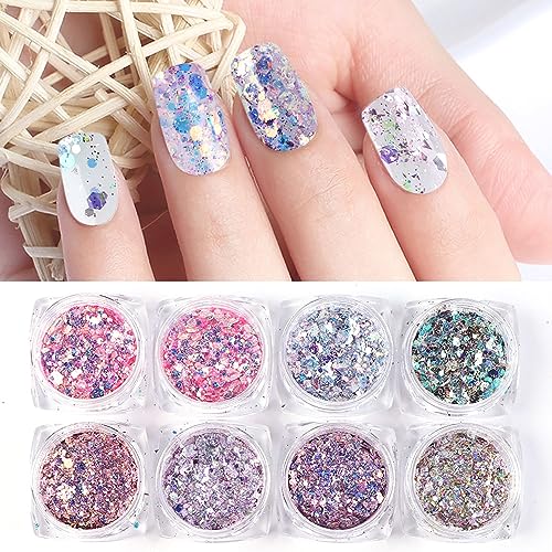 Holographic Nail Glitter Sequins 8-Box Set for DIY Manicure