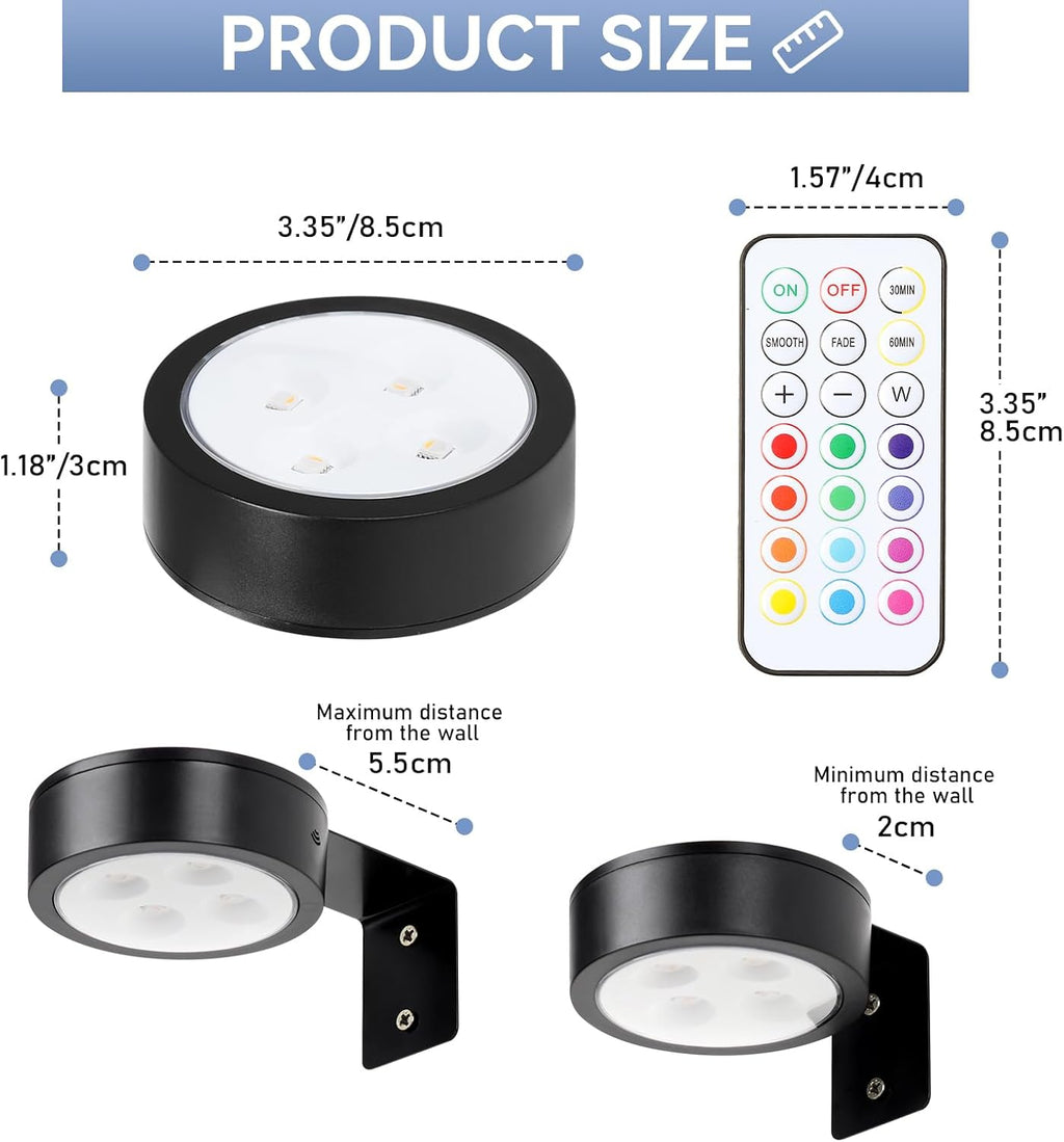 Skiennix Wireless Battery Operated Painting Light - 13 Color RGB, Remote Control, Dimmable | 2-Pack Black Display Light