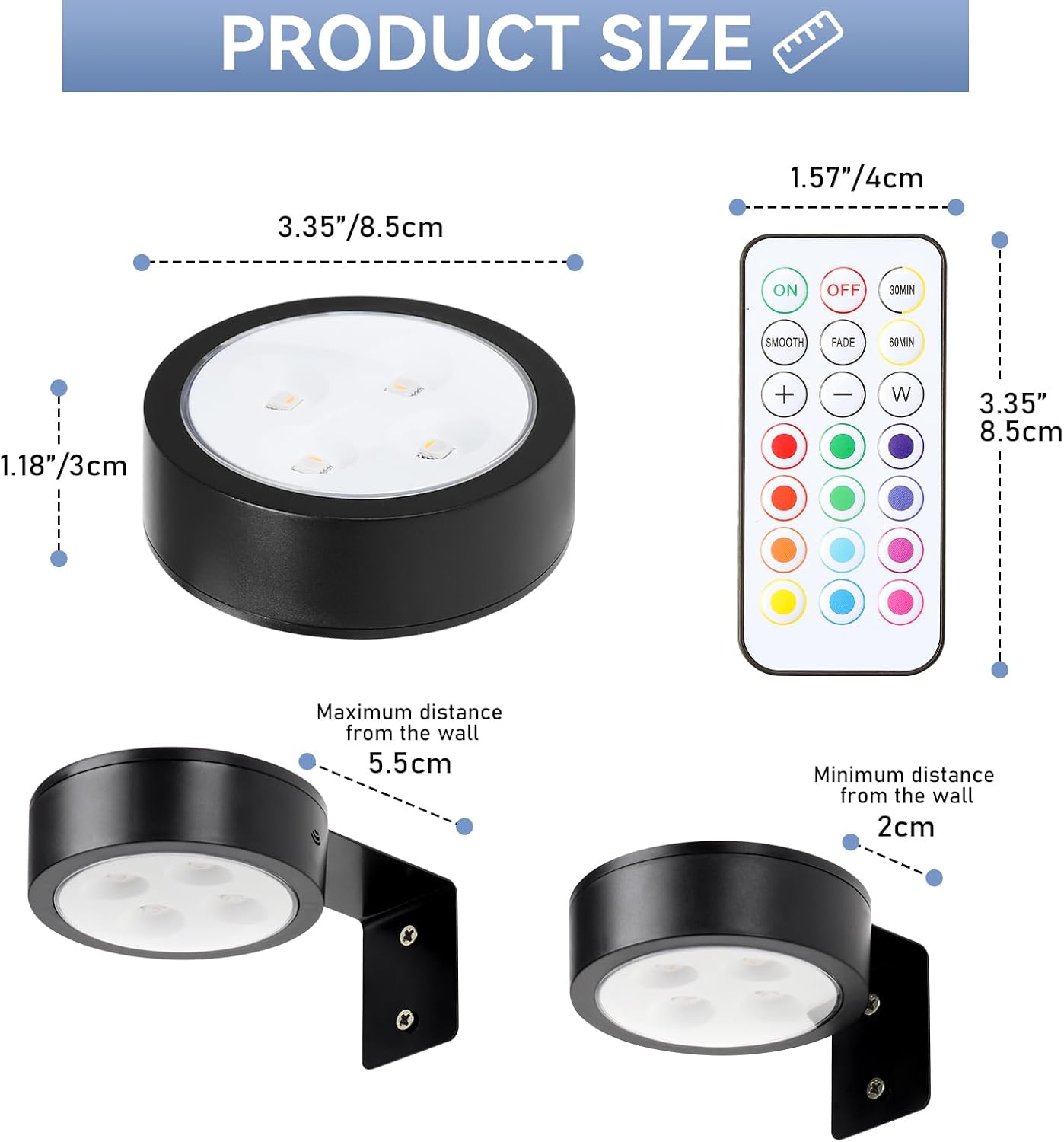 Skiennix Wireless Battery Operated Painting Light - 13 Color RGB, Remote Control, Dimmable | 2-Pack Black Display Light