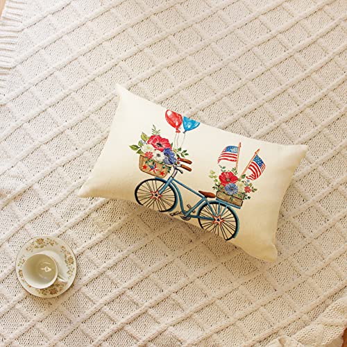 4th of July American Flag Bicycle Throw Pillow Cover, 12x20 Inch Patriotic