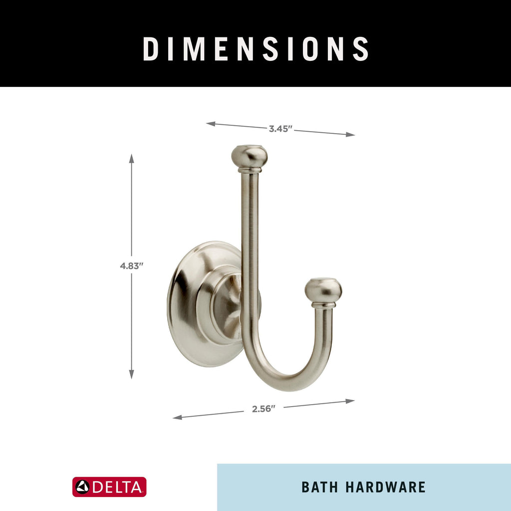 Delta Porter (1-Pack) Towel Hooks SpotShield Brushed Nickel Double J, Wall Mounted, Robes Holder Bathroom Accessories PTR35-BN