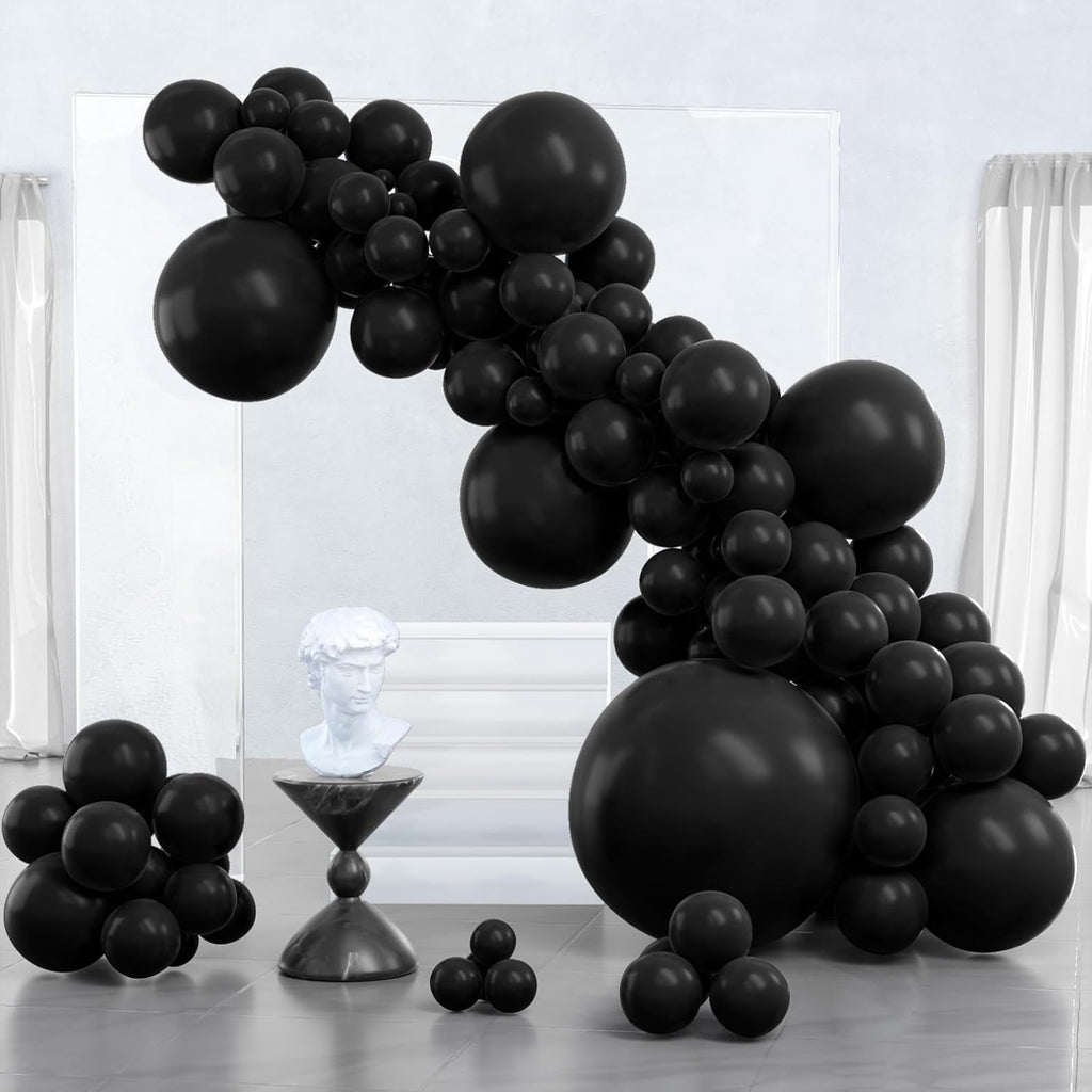 PartyWoo Black Balloons - 127-Piece Matte Latex Balloon Arch Kit for Graduation, Halloween, & Birthdays | Various Sizes 5-18 Inch