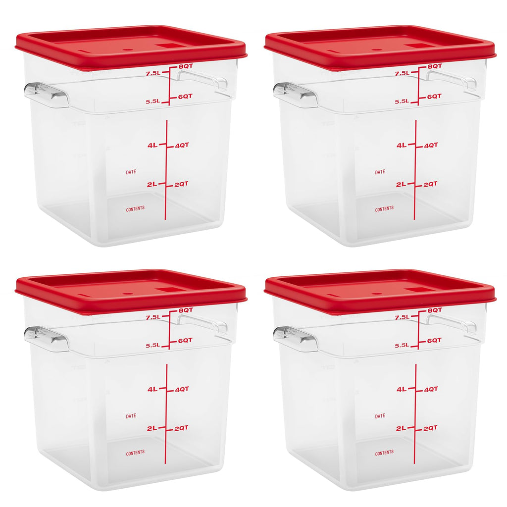 ENCYS 8 Quart Set of 4 Food Storage Containers Commercial Clear Square Food Storage Containers with Lids and Handles(BPA FREE)