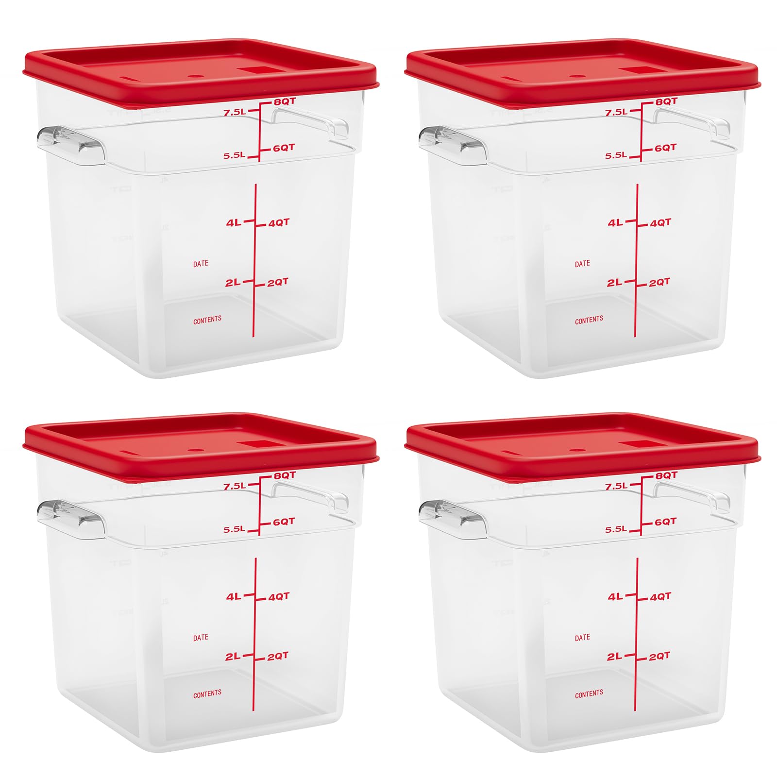 ENCYS 8 Quart Set of 4 Food Storage Containers Commercial Clear Square Food Storage Containers with Lids and Handles(BPA FREE)