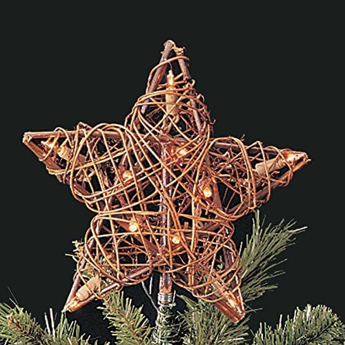 Kurt Adler 10-Light Indoor Rattan Natural Star Treetop - Perfect Holiday Decoration