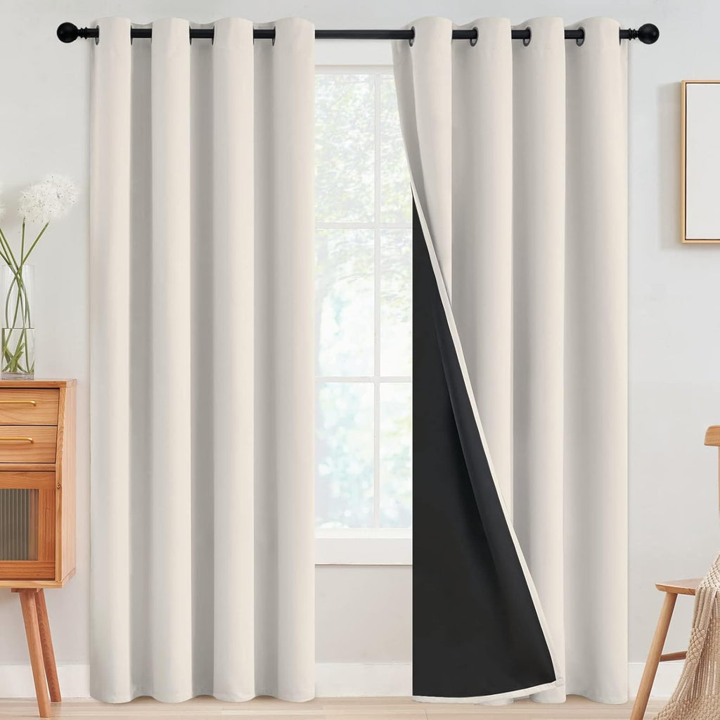 SimpleHome 100% Blackout Curtains - Thermal Insulated Grommet Drapes, Cream, 52 x 84 Inch, 2 Panels