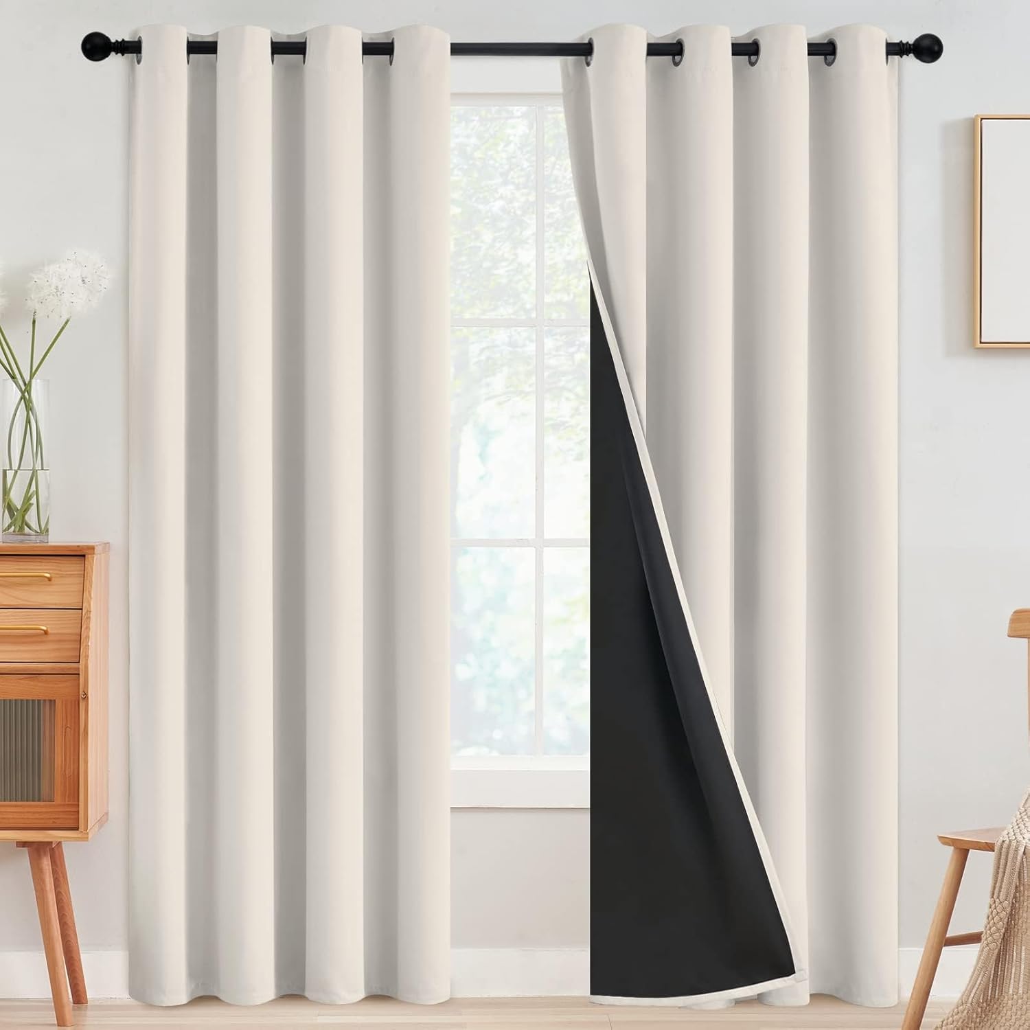 SimpleHome 100% Blackout Curtains - Thermal Insulated Grommet Drapes, Cream, 52 x 84 Inch, 2 Panels