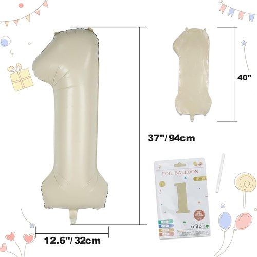 CARGEN 40-Inch Big Number Balloon - Giant Foil Decoration for Birthday Party | Creamy White No. 1