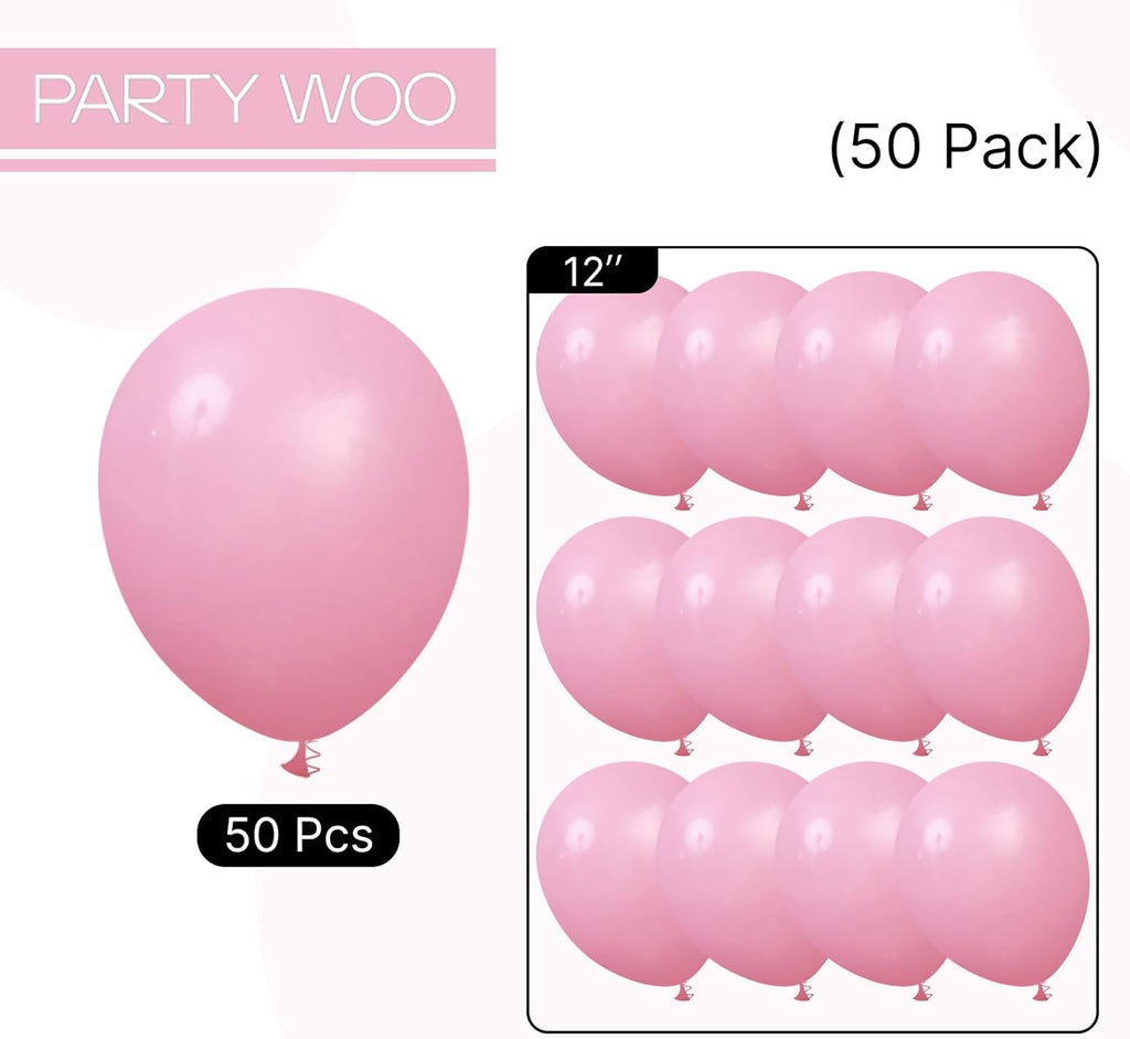 PartyWoo Baby Pink Balloons - 50pcs 12 Inch Pastel Balloons for Girl Baby Showers & Parties