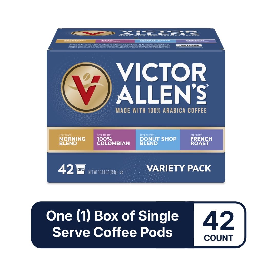Victor Allen's Coffee Variety Pack - 42 Count Single Serve Pods | Morning Blend, Colombian, French Roast