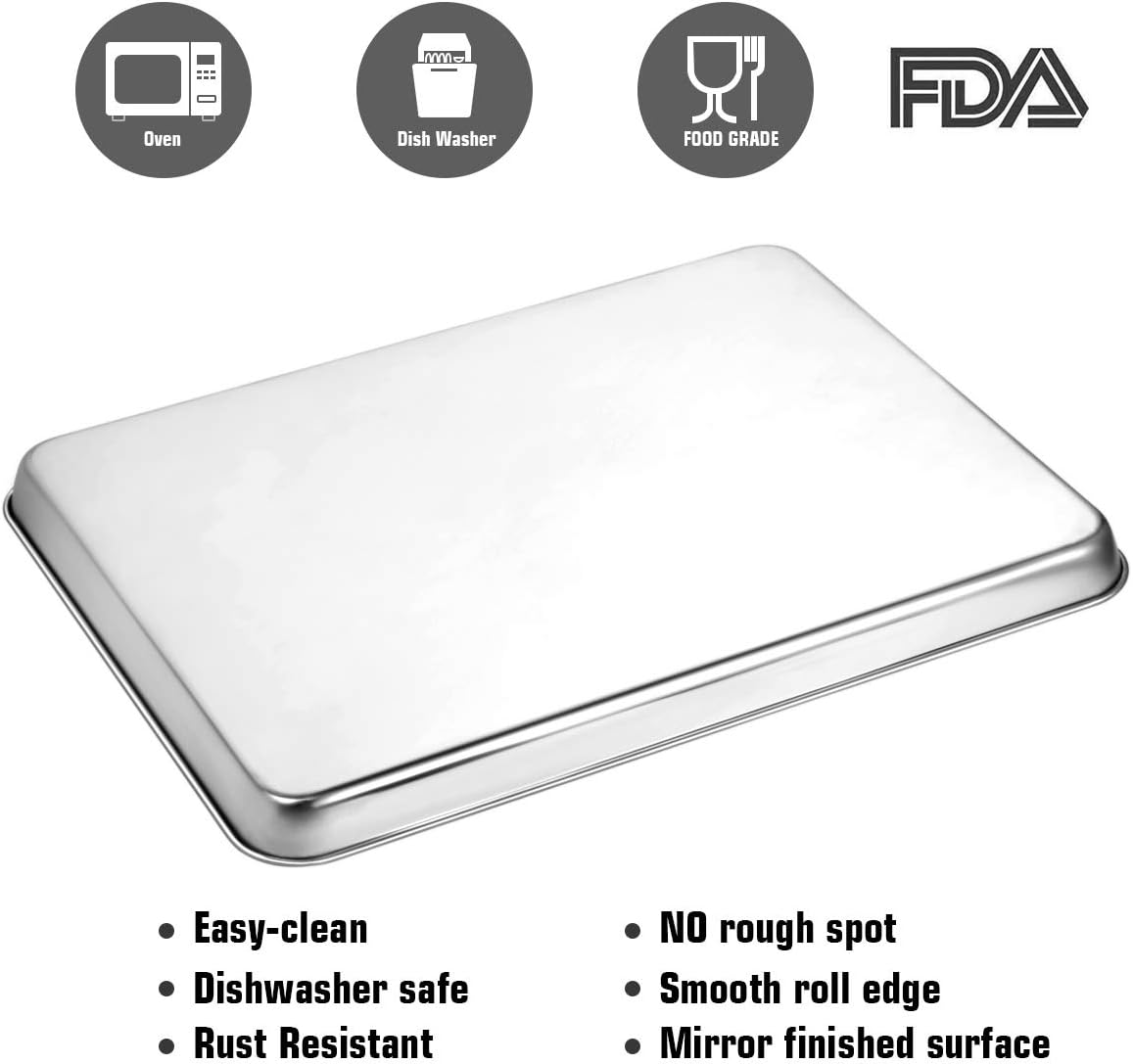 Wildone Stainless Steel Baking Sheet Set - Heavy Duty, Non-Toxic Cookie Tray, 20 x 14 x 1 Inch