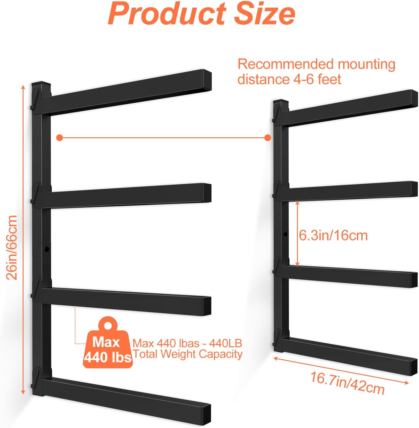 NANANARDOSO Wall Mount Wood Organizer - Heavy Duty Metal Shelf with 4 Levels | 2 Pack for Indoor/Outdoor Use