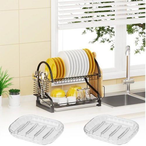 2Pcs Soap Dish Holder, Plastic Bathroom Soap Dishes, Clear Soap Saver Tray for Shower Bathtub Kitchen Sink