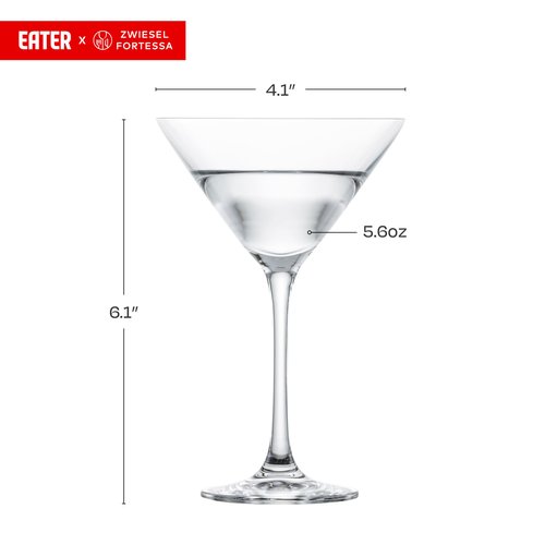 Eater x Zwiesel Fortessa Folly Crystal Glass, 6 Ounce Martini (Set of 6), Clear