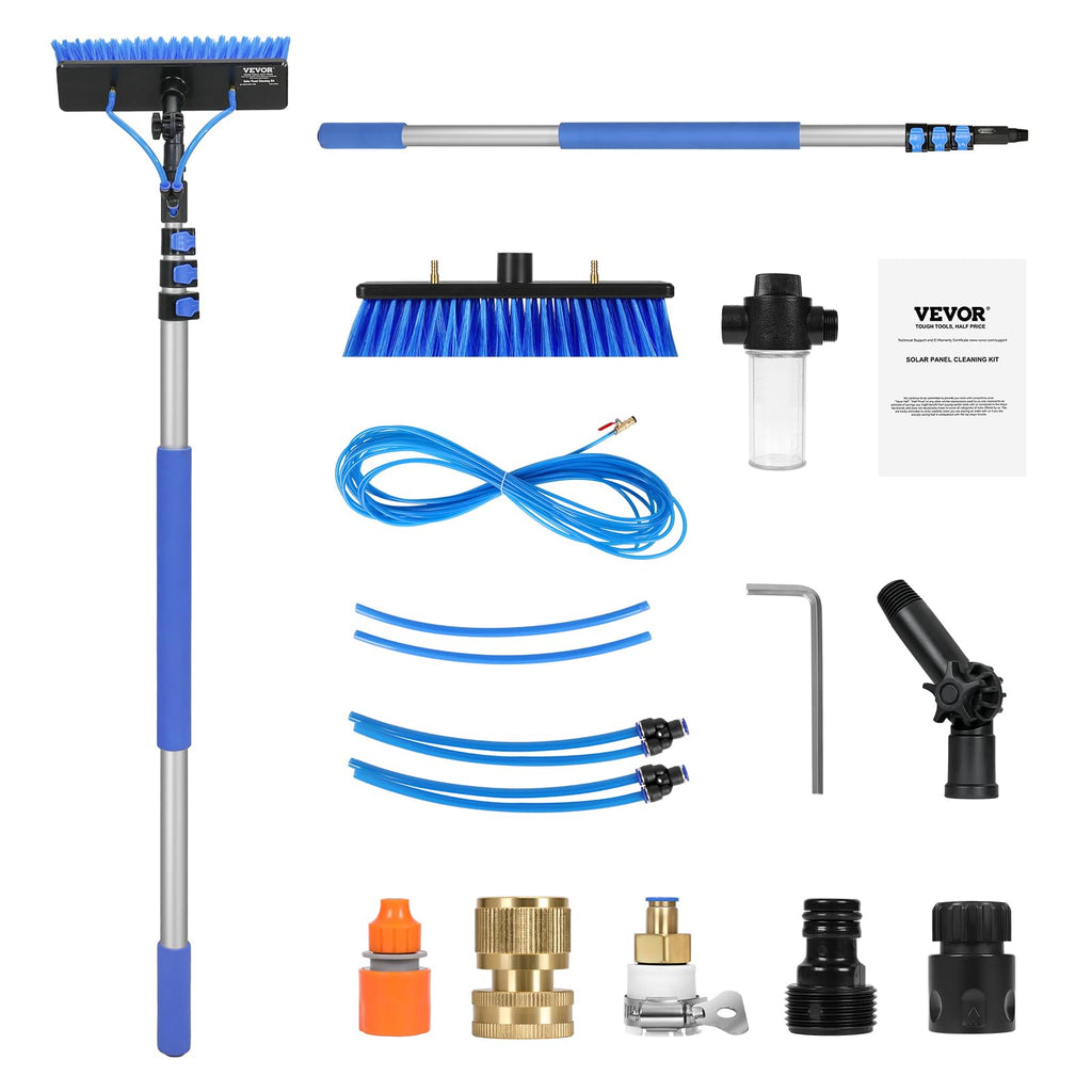 VEVOR Water Fed Pole Kit, 24FT Solar Panel Cleaning Pole with Extendable Handle, 180° Rotatable Brush Head & 65.6FT Hose, Household & Outdoor Window Cleaner Tool for Caravan Solar Panel Deck