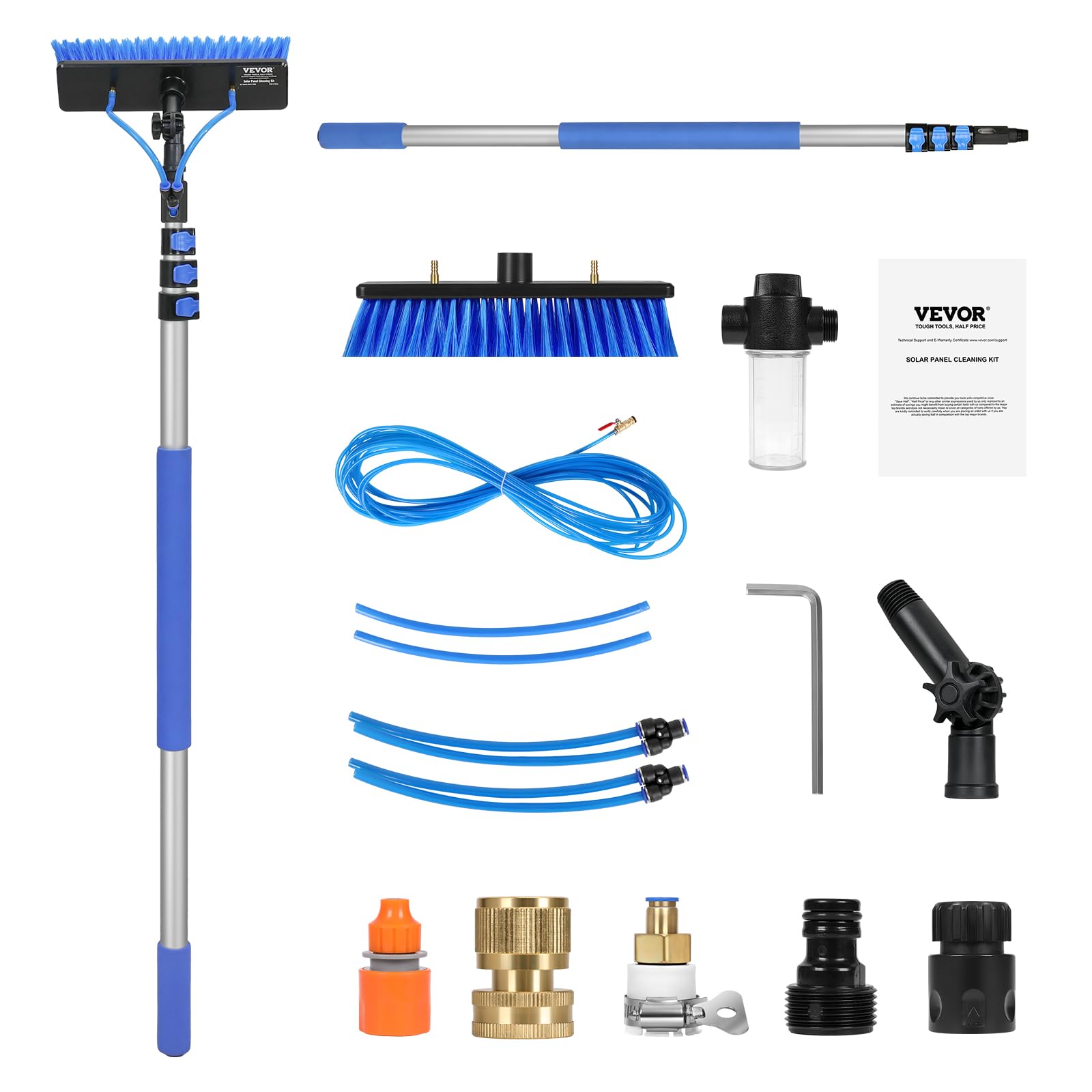 VEVOR Water Fed Pole Kit, 24FT Solar Panel Cleaning Pole with Extendable Handle, 180° Rotatable Brush Head & 65.6FT Hose, Household & Outdoor Window Cleaner Tool for Caravan Solar Panel Deck