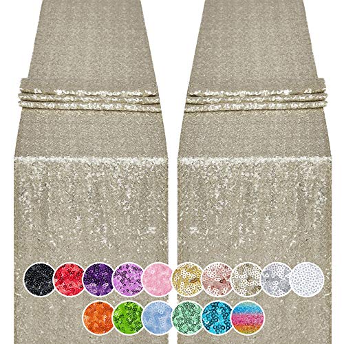 12x72 Inch Sequin Table Runner Champagne Glitter Party Wedding Decor 2PCS