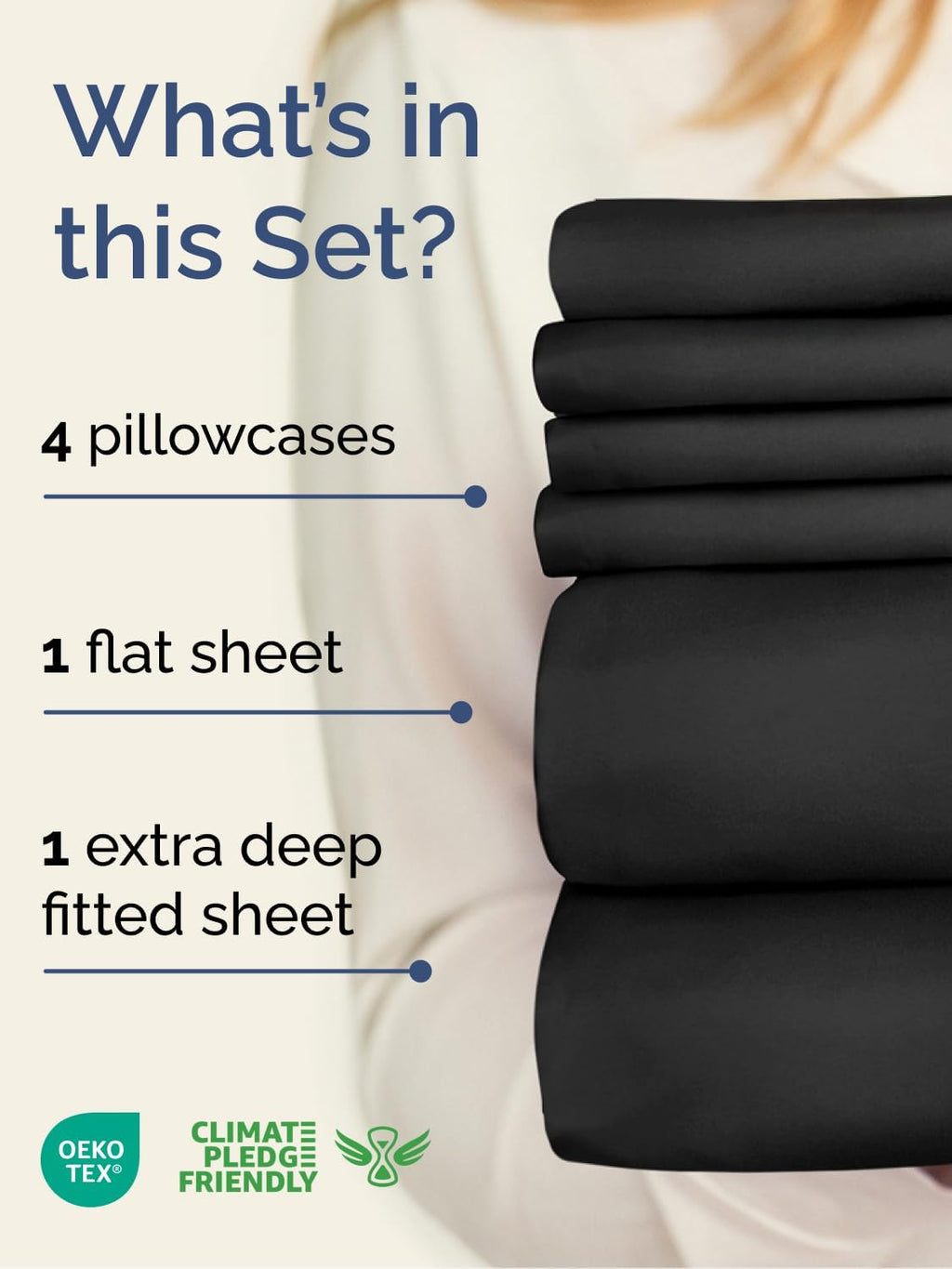 Skiennix Extra Deep Cal King Sheet Set | 6-Piece Breathable Cooling Bedding - Soft, Wrinkle-Free, Black