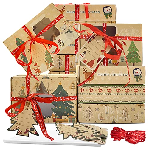 12 Pack Christmas Cookie Gift Boxes with Window and Ribbons - Small
