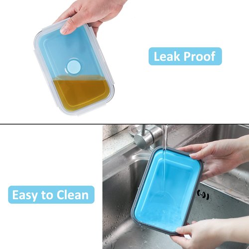 Collapsible Food Storage Containers with Lid, Bundle of Rich Size, 20 Pack, Kitchen Stacking Silicone Collapsible Meal Prep Container Set for Leftover, Microwave Freezer Dishwasher Safe, Blue