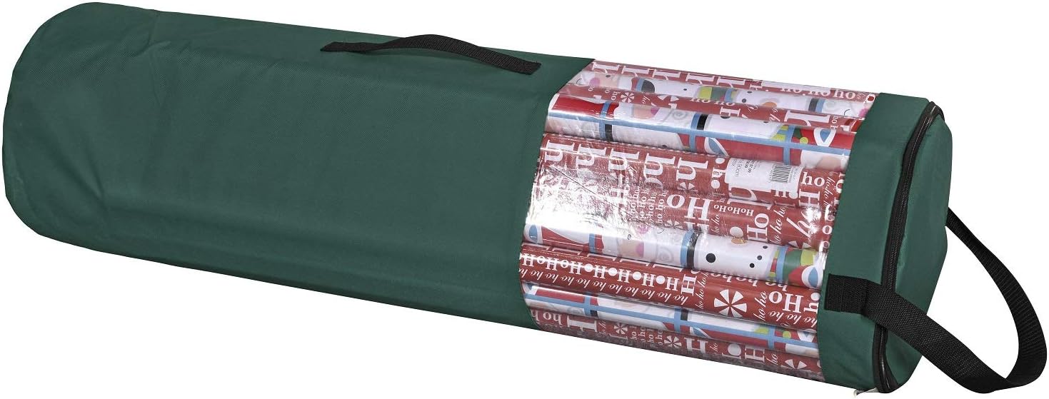 ProPik Gift Wrapping Paper Storage Organizer Bag - Holds 24 Rolls Up to 40 Inches | Heavy-Duty Polyester with Clear PVC and Zippered Top (Green)