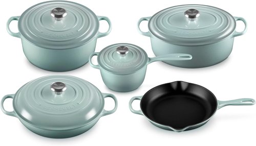Le Creuset Enameled Cast Iron Cookware Set - 9-Piece in Elegant Sea Salt Finish