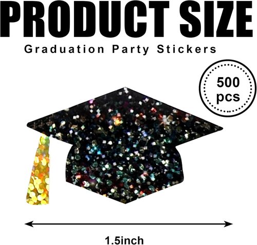 FYSUIMU Graduation Cap Stickers - Holographic Black & Gold Decals for College & High School Grads | 500 Pcs, 1.5 in