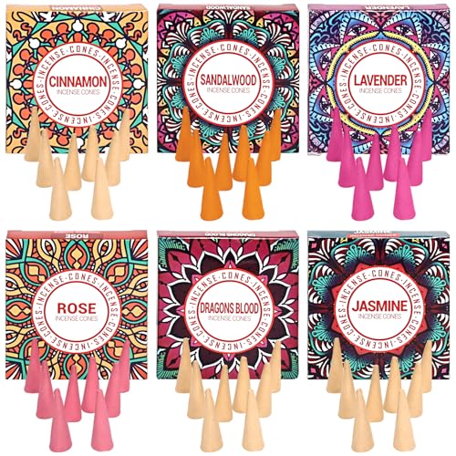 Pavo Cristatus Incense Cones Set A - Lavender, Jasmine, Sandalwood, Cinnamon, Rose, Dragons Blood