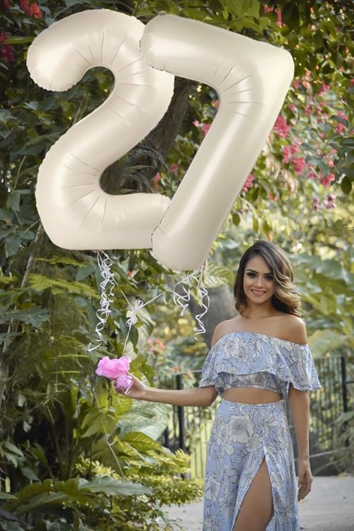 7 Balloon Numbers by Party Essentials | 40-Inch Cream White Birthday Decor for Ages 7, 17, 27, 70