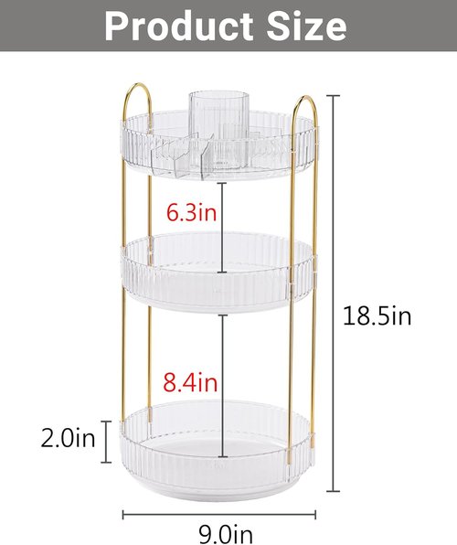 Asayuee 360 Rotating Makeup Organizer - Large 3-Tier Storage for Skincare & Cosmetics | Clear
