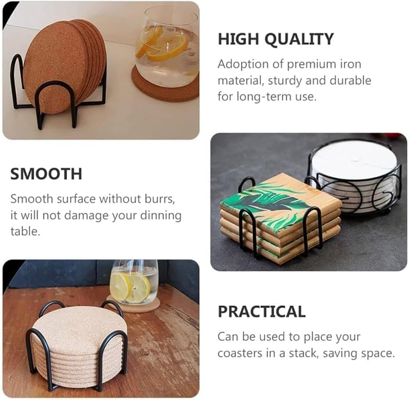 Kryoflare Black Vintage Coaster Holder Metal Storage Caddy for Round & Square Coasters