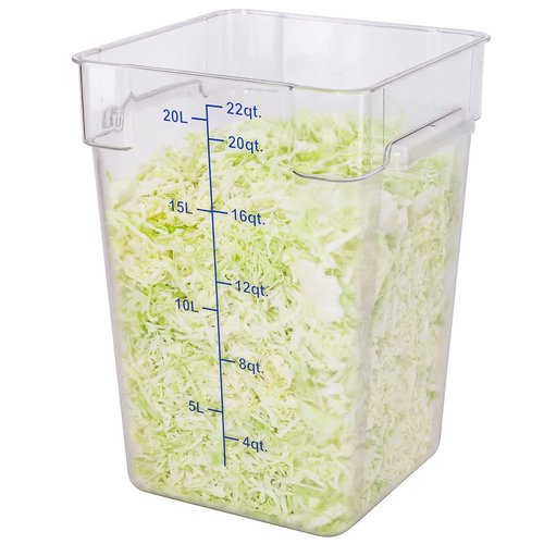 Met Lux 22 Quart Brine Bucket, 1 Square Marinating Container - With Volume Markers, Built-In Handle, Clear And Blue Plastic Dough Rising Bucket, Freezer-Safe, Lid Sold Separately